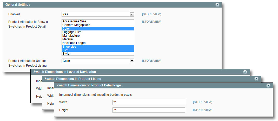 Determine a configuração do swatch